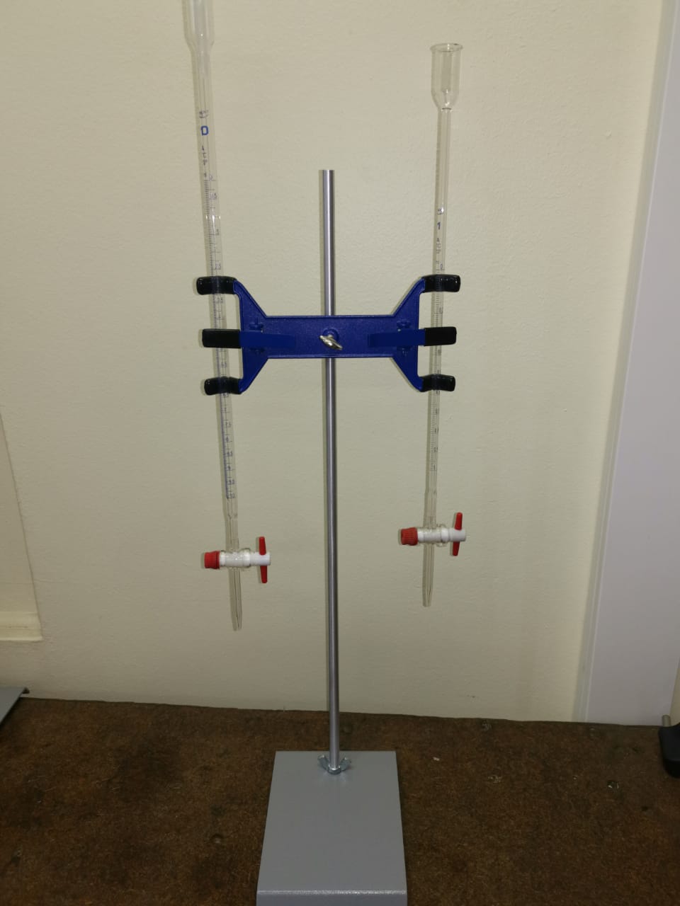 Complete Burette Stand (Base+Retort Rod+Double Burette Clamp) Grey/Bl